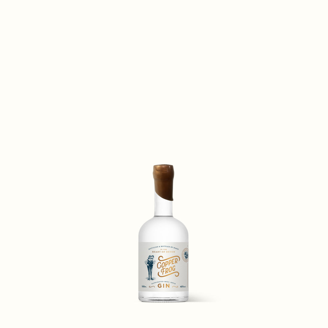 A 100ml bottle of Copper Frog Gin by Good Natured Spirits.